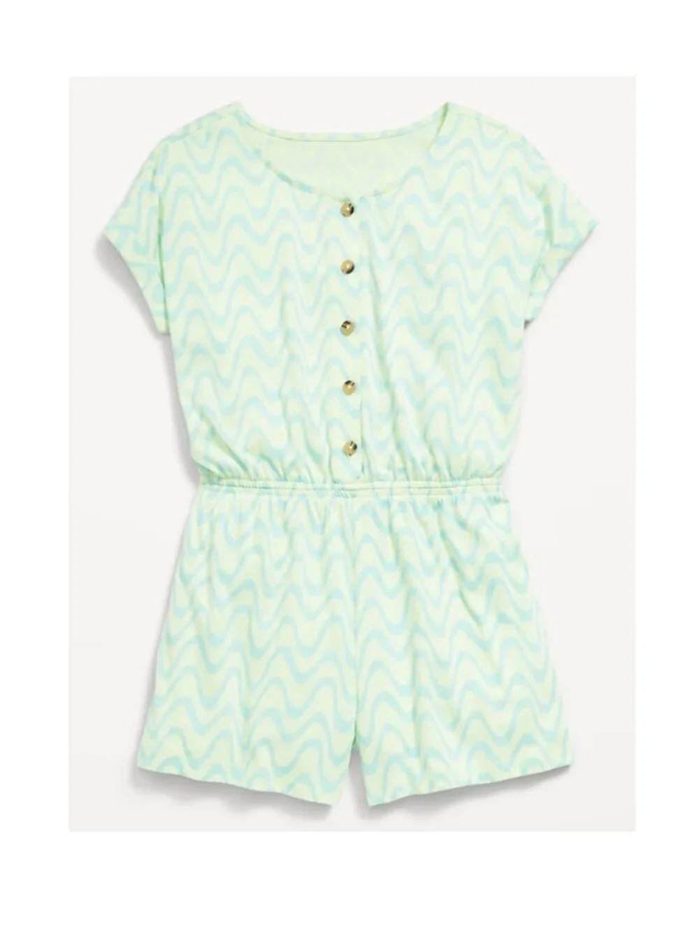 Old Navy Printed Short-Sleeve Button-Front Romper for Girls Green Wave S
